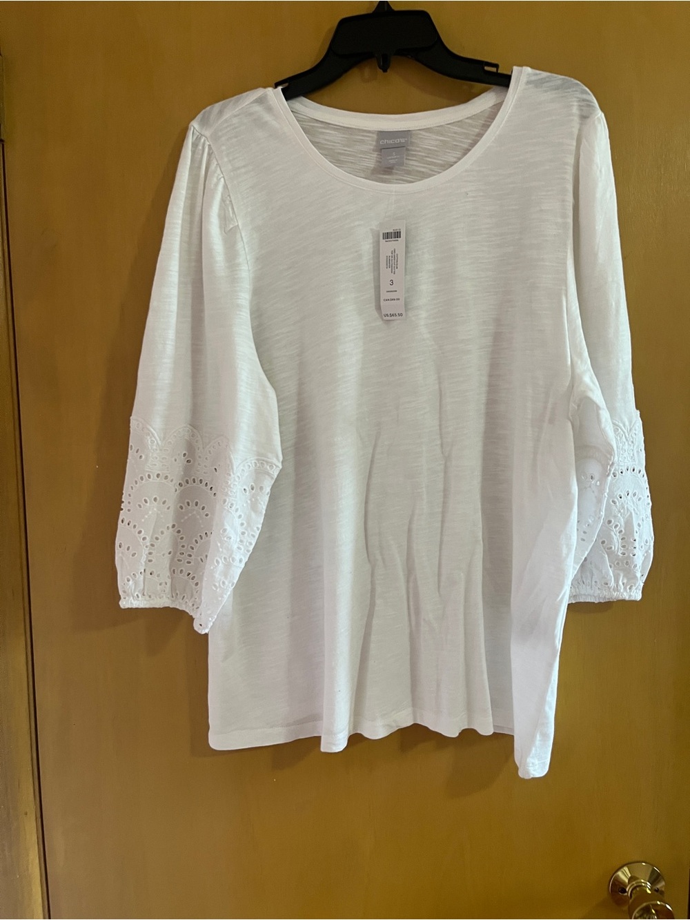 Chico’s White Eyelet Sleeve Knit Top - white light summery